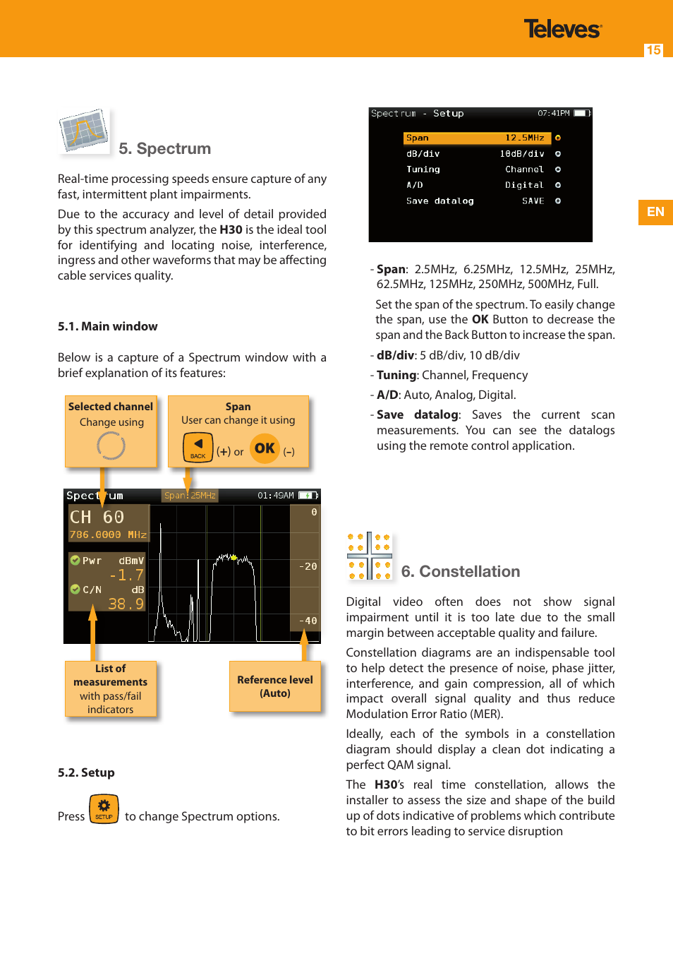 Spectrum, Constellation | Televes Serie H-30 User Manual | Page 15 / 32