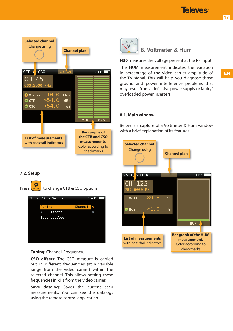 Voltmeter & hum | Televes Serie H-30 User Manual | Page 17 / 32