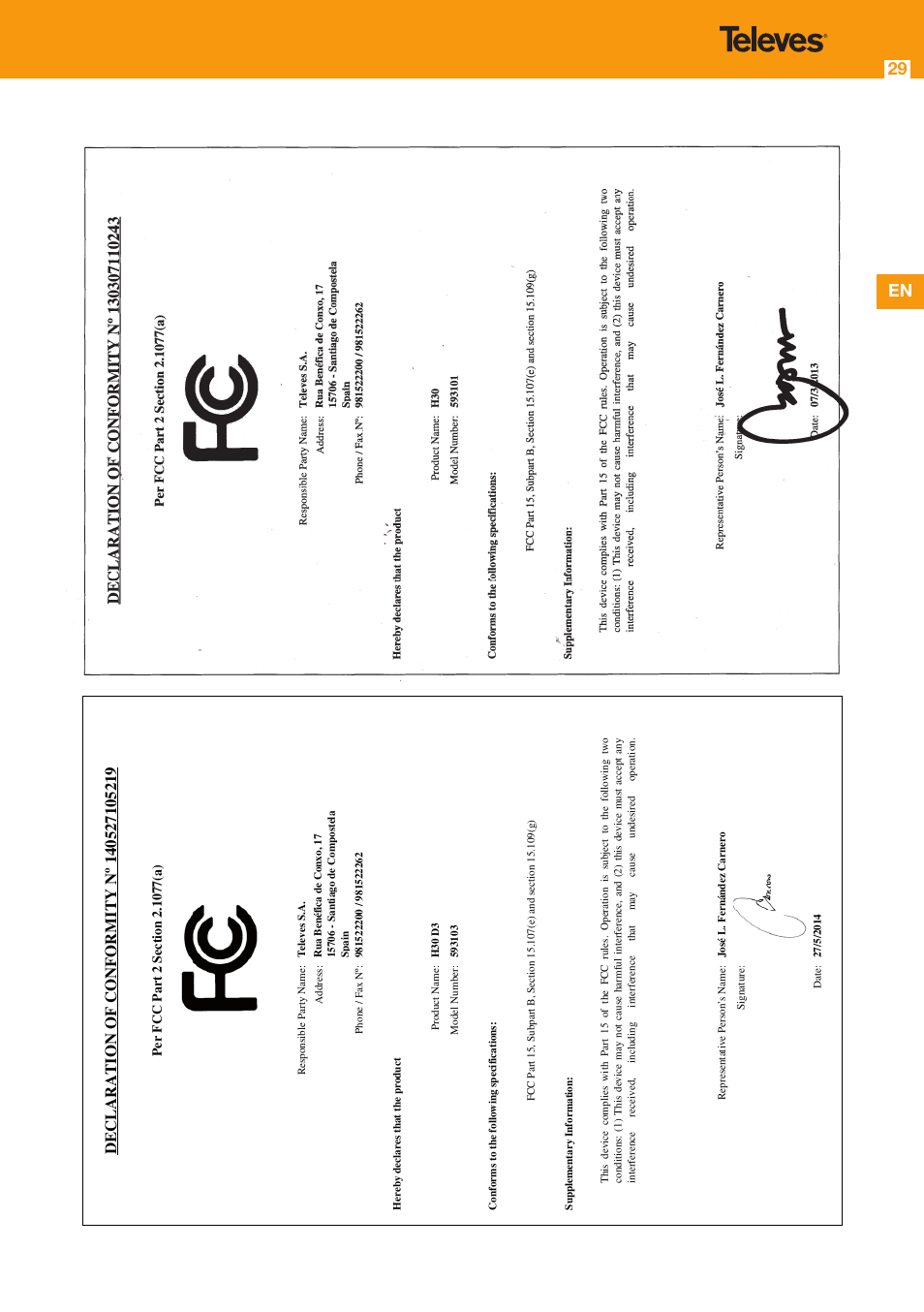 En 29 | Televes Serie H-30 User Manual | Page 29 / 32