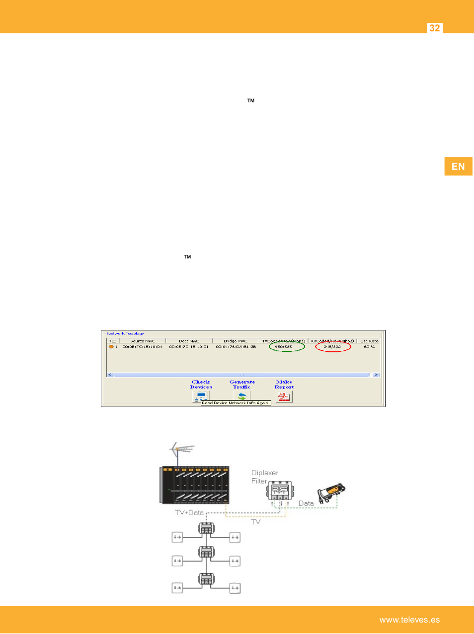 Check coaxial network attenuation on return path, Filter tv signal on headend with diplexer | Televes Coaxdata 1Gbps-HDTV COAX+PLC 1ETH+1SFP User Manual | Page 32 / 34