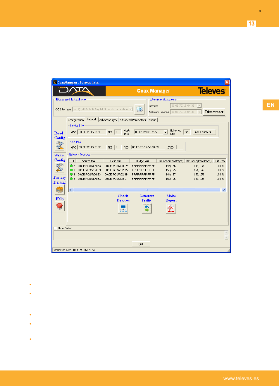 Checking devices network, Device info, Televes | Televes Coaxdata 1Gbps-HDTV COAX+PLC 1ETH+1SFP User Manual | Page 13 / 29