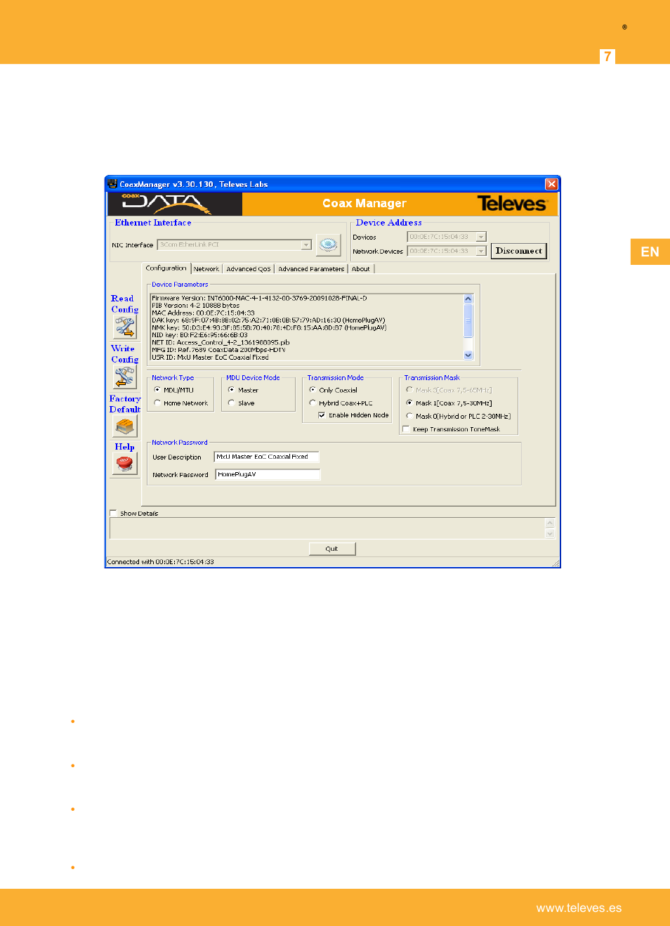Connecting coaxdata modem to coaxmanager, Televes | Televes Coaxdata 1Gbps-HDTV COAX+PLC 1ETH+1SFP User Manual | Page 7 / 29