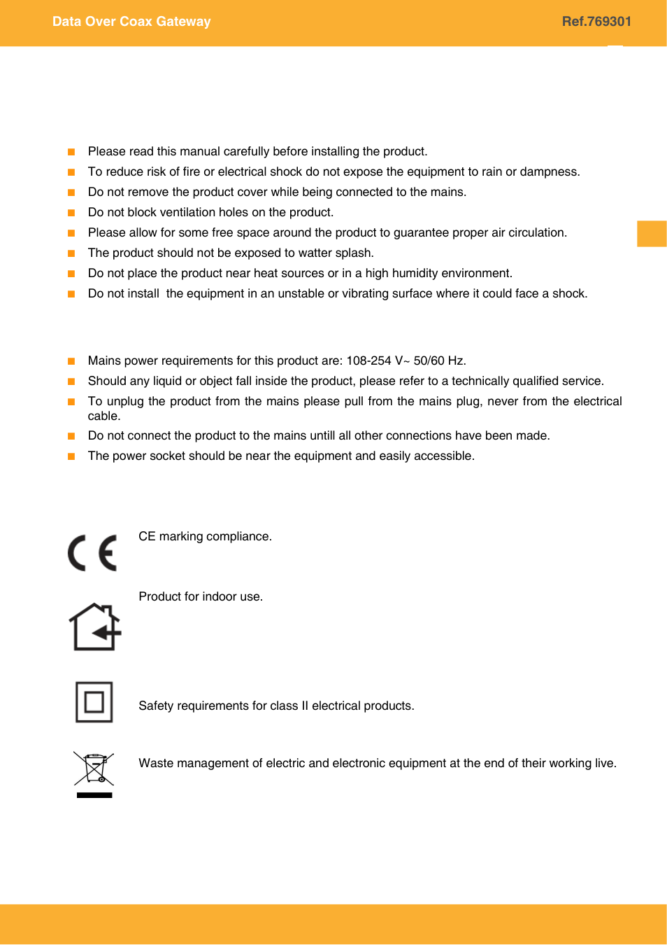 Important safety information | Televes COAXDATA GATEWAY 1Gbps User Manual | Page 4 / 32