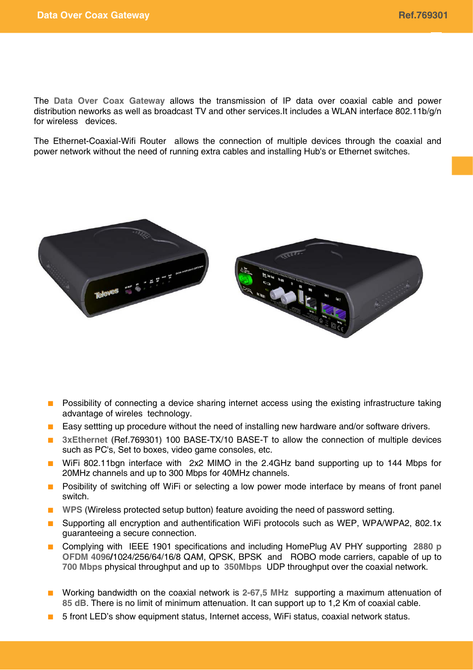 Introduction | Televes COAXDATA GATEWAY 1Gbps User Manual | Page 5 / 32