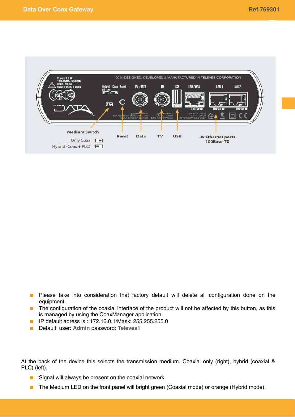 Getting to know the data over coax gateway | Televes COAXDATA GATEWAY 1Gbps User Manual | Page 9 / 32