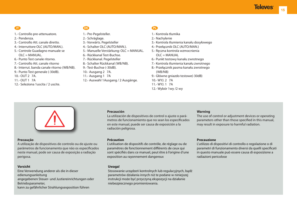 Televes OUTDOOR F.O. NODE MATV OLC W/RET.P LOCAL User Manual | Page 15 / 24
