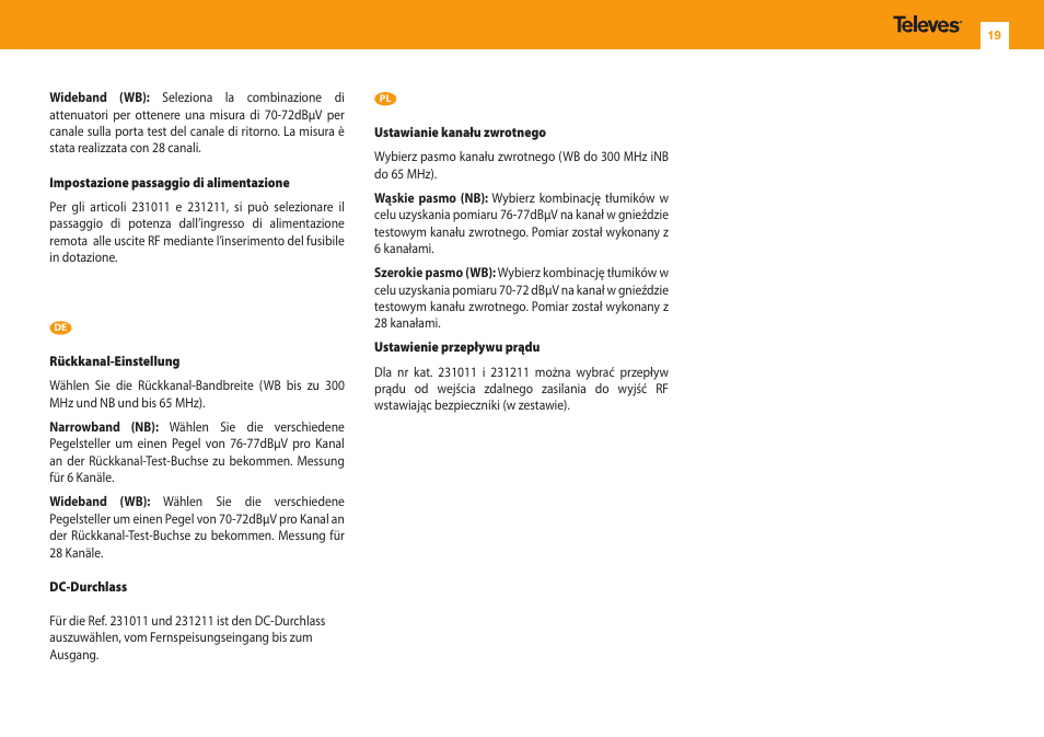 Televes OUTDOOR F.O. NODE MATV OLC W/RET.P LOCAL User Manual | Page 19 / 24