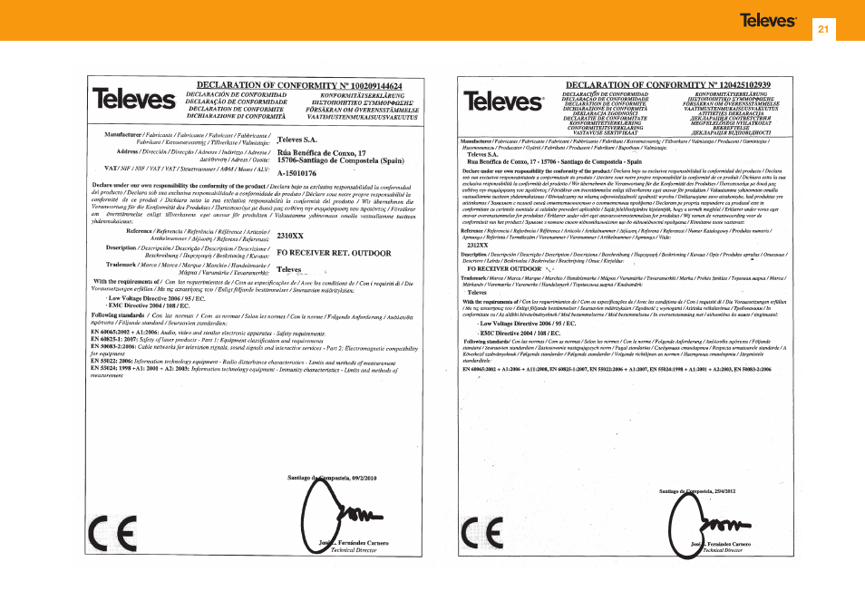 Televes OUTDOOR F.O. NODE MATV OLC W/RET.P LOCAL User Manual | Page 21 / 24