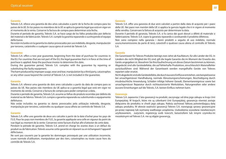 Televes OUTDOOR F.O. NODE MATV OLC W/RET.P LOCAL User Manual | Page 22 / 24