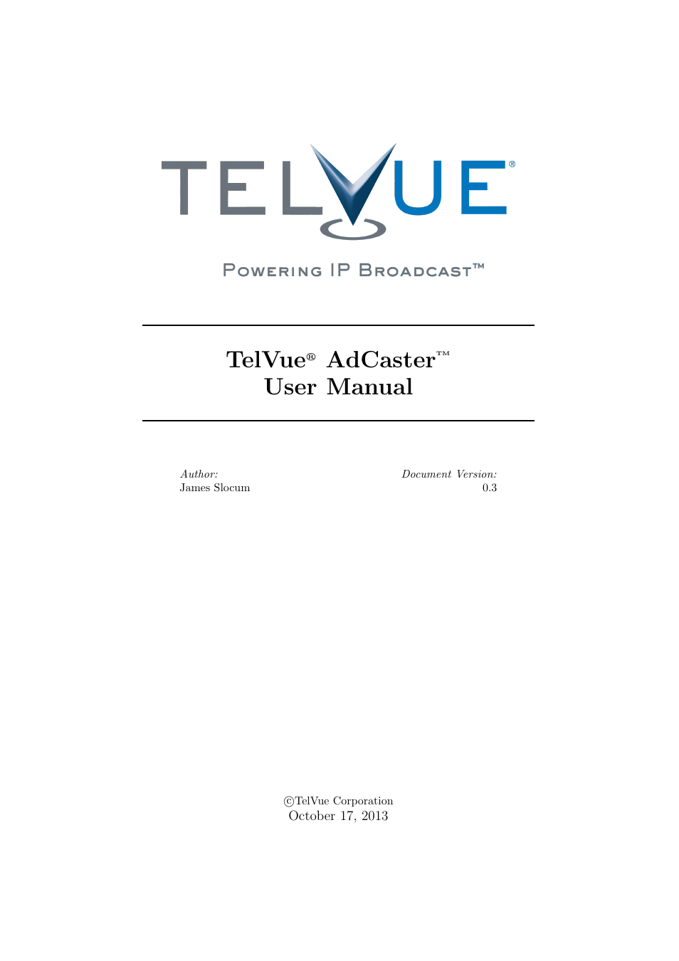 TelVue AdCaster User Manual | 27 pages