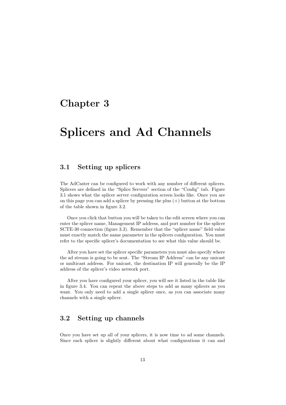 Splicers and ad channels, Chapter 3 | TelVue AdCaster User Manual | Page 14 / 27
