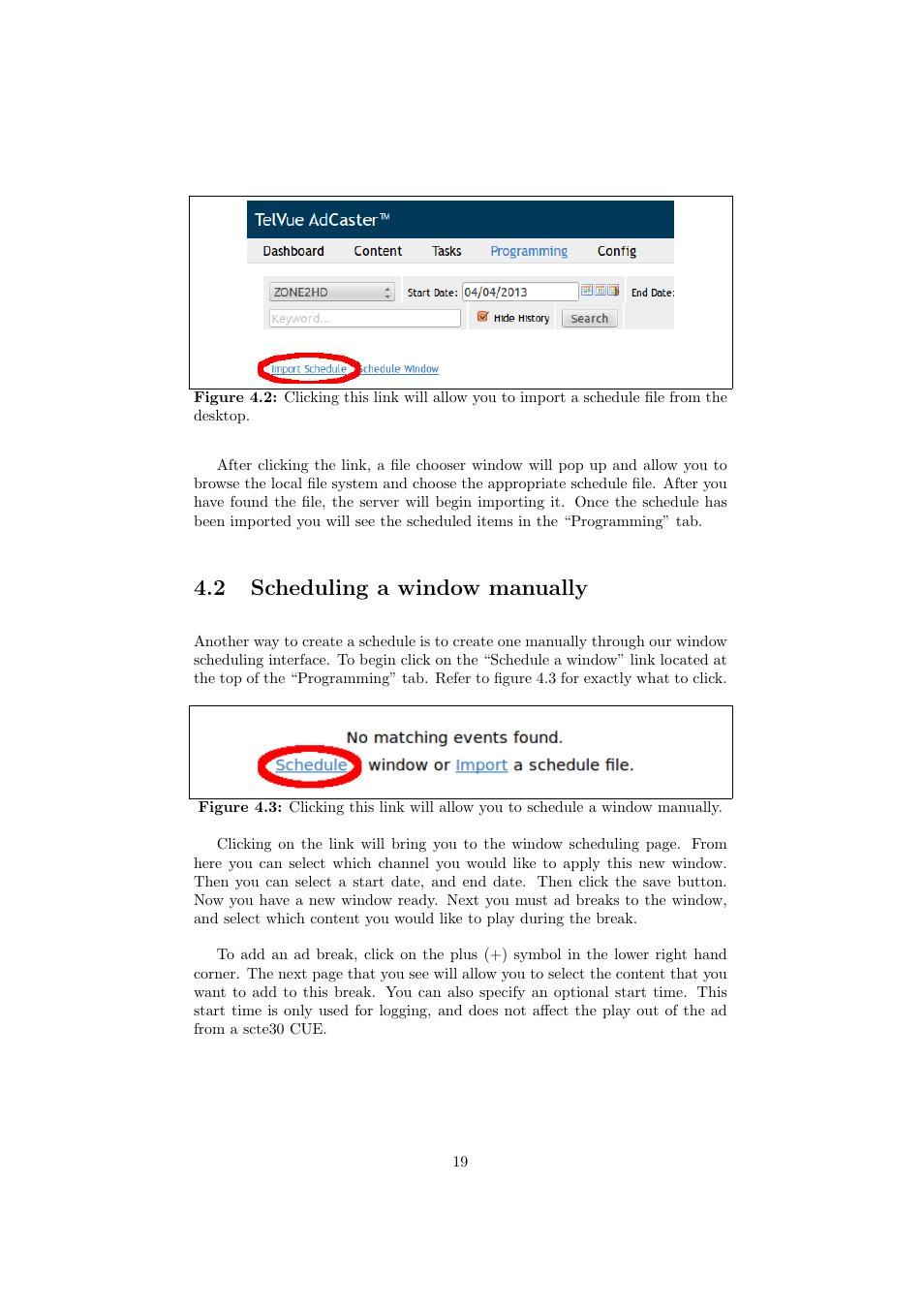2 scheduling a window manually | TelVue AdCaster User Manual | Page 20 / 27