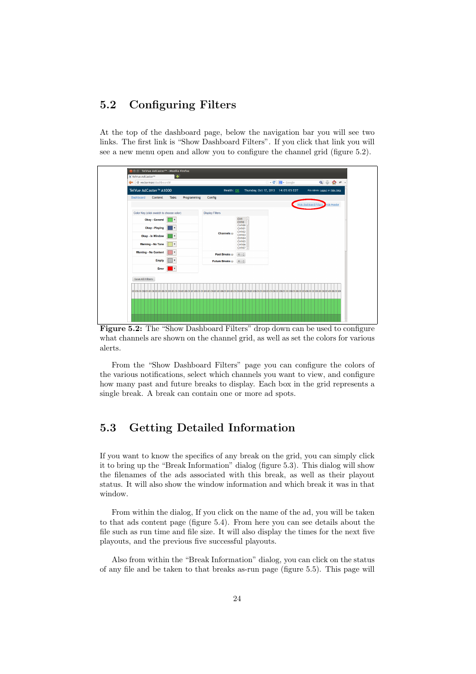 2 configuring filters, 3 getting detailed information | TelVue AdCaster User Manual | Page 25 / 27