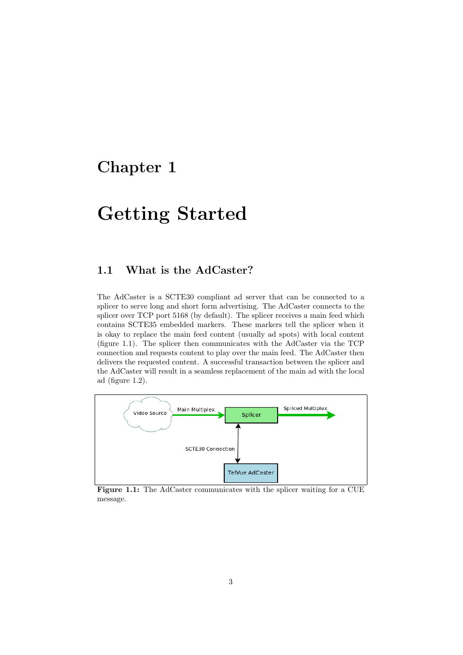 Getting started, Chapter 1 | TelVue AdCaster User Manual | Page 4 / 27