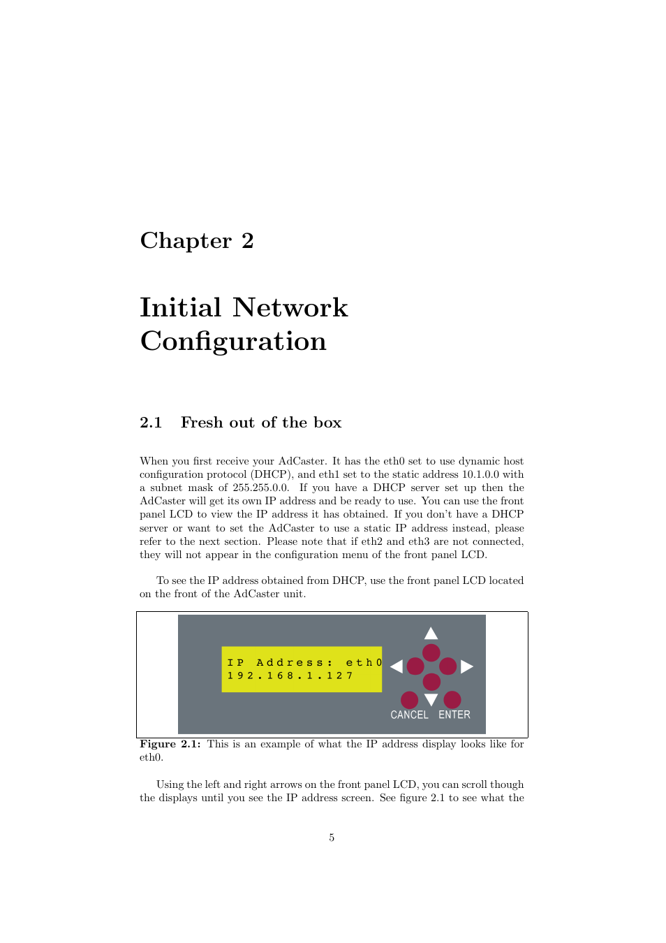 Initial network configuration, Chapter 2 | TelVue AdCaster User Manual | Page 6 / 27