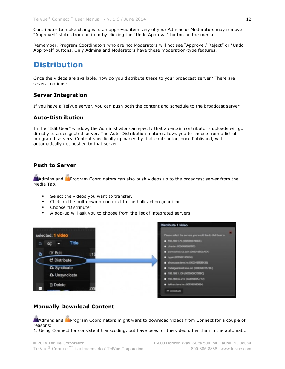 Distribution | TelVue Connect User Manual | Page 13 / 29