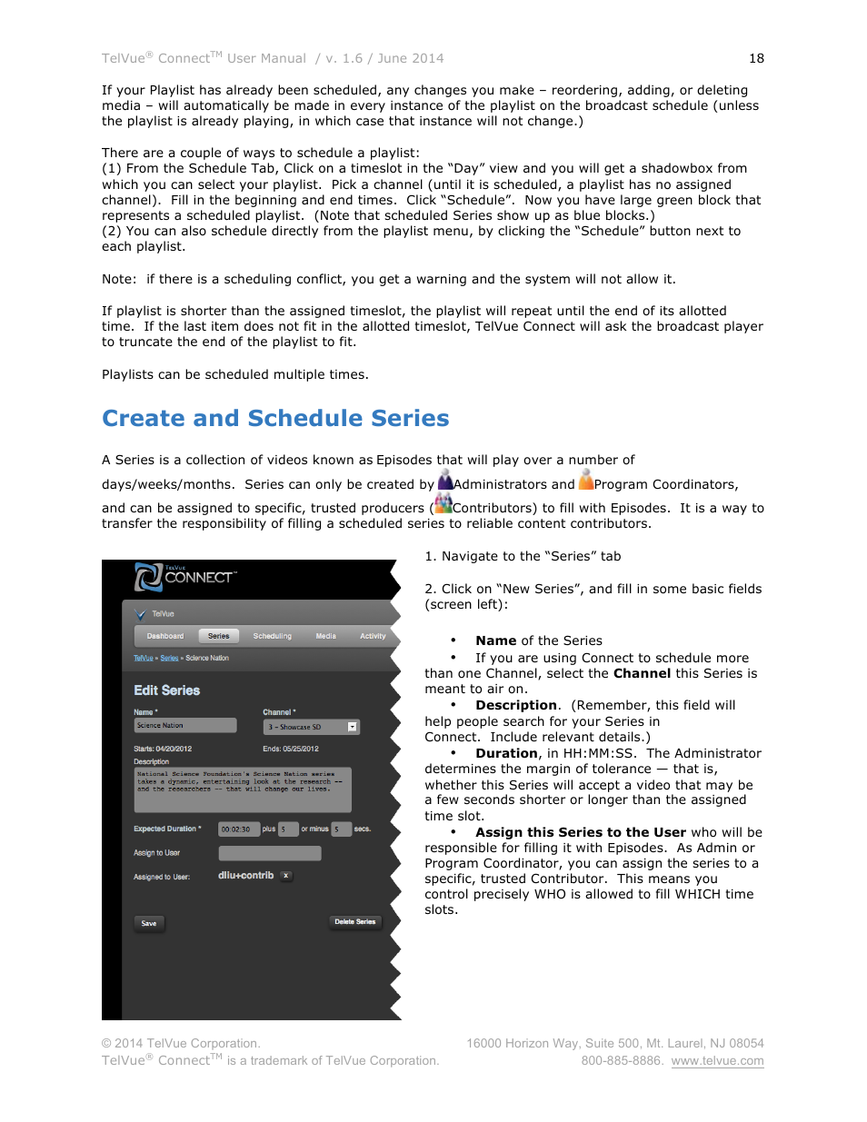 Create and schedule series | TelVue Connect User Manual | Page 19 / 29