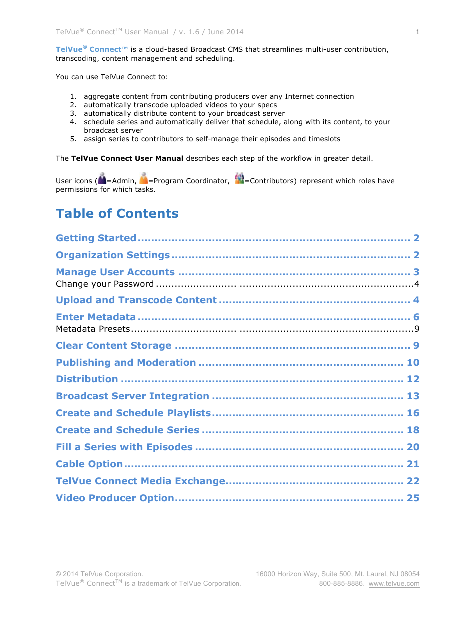 TelVue Connect User Manual | Page 2 / 29