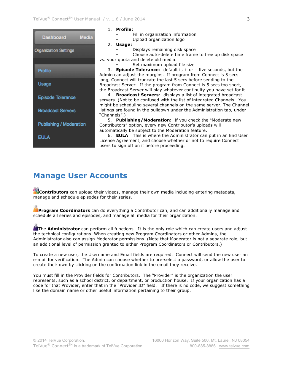 Manage user accounts | TelVue Connect User Manual | Page 4 / 29