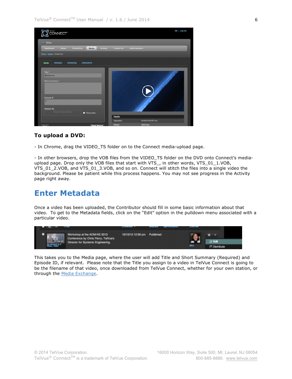 Enter metadata | TelVue Connect User Manual | Page 7 / 29