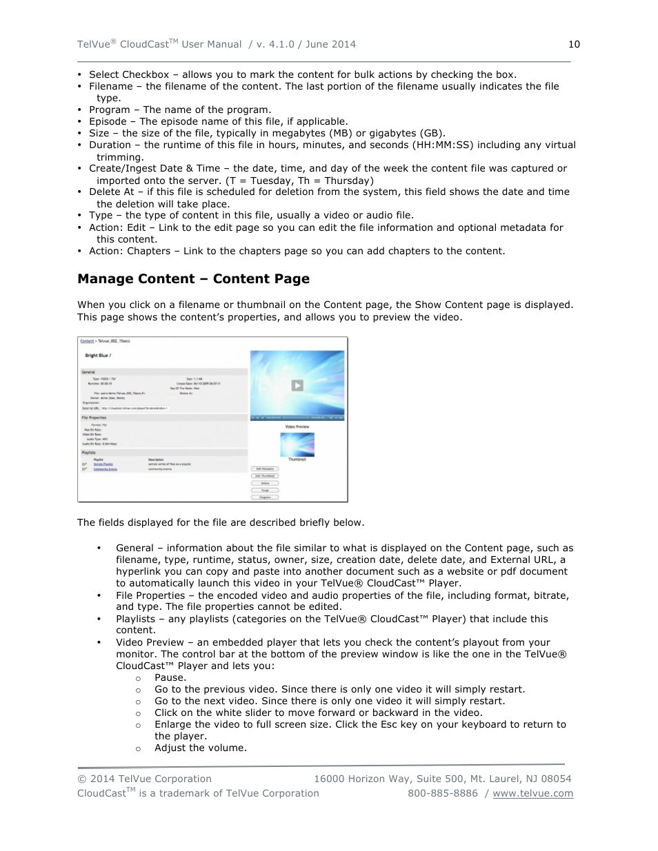 Manage content – content page | TelVue CloudCast User Manual | Page 11 / 34