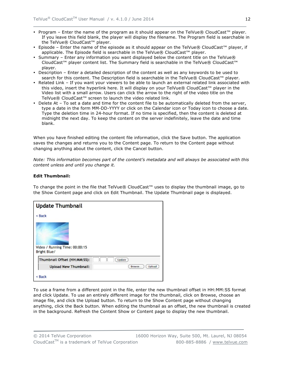 TelVue CloudCast User Manual | Page 13 / 34