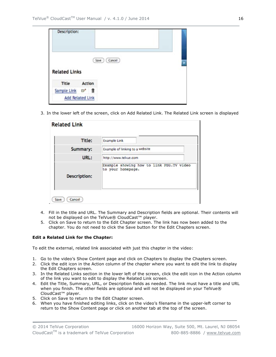 TelVue CloudCast User Manual | Page 17 / 34