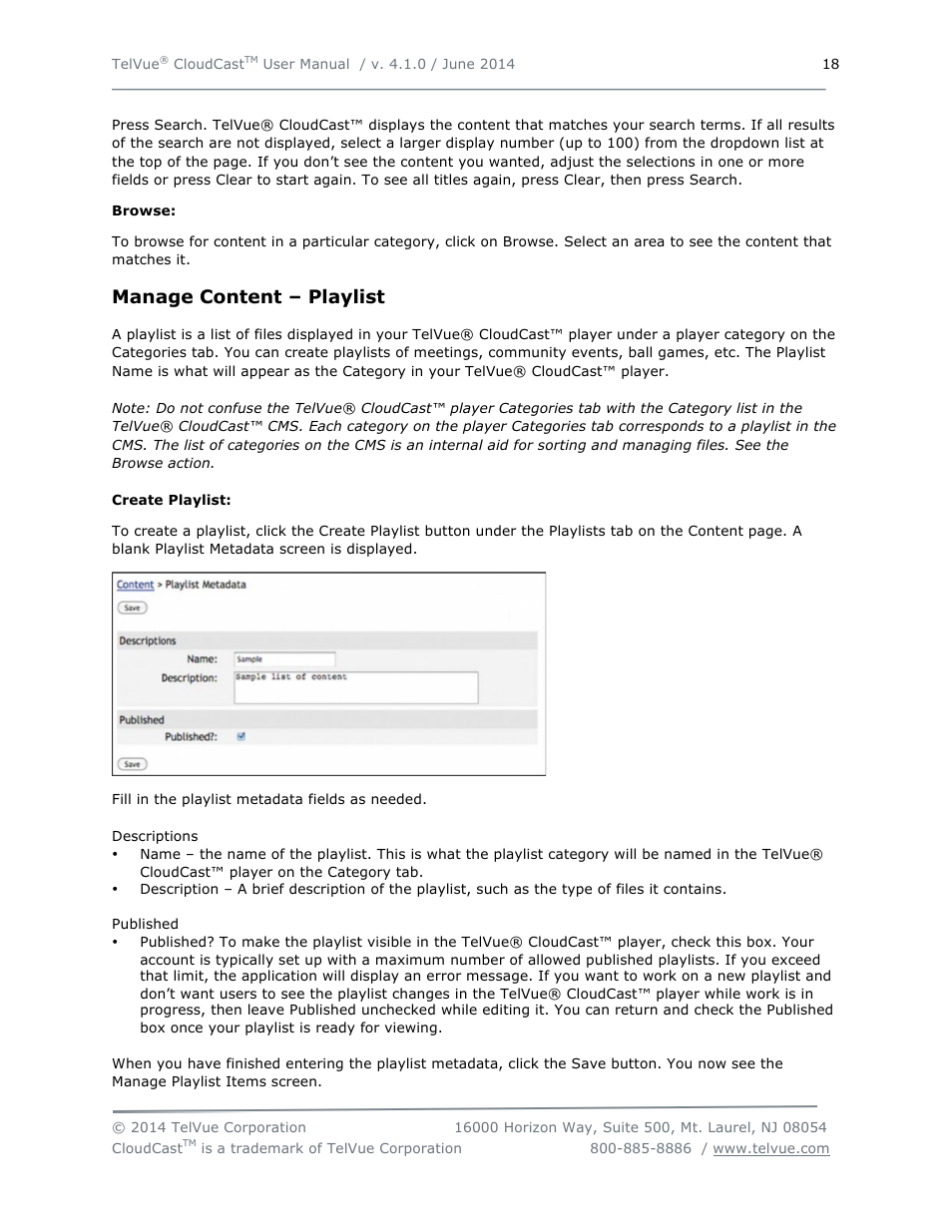 Manage content – playlist | TelVue CloudCast User Manual | Page 19 / 34