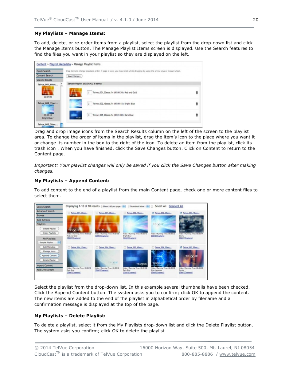 TelVue CloudCast User Manual | Page 21 / 34
