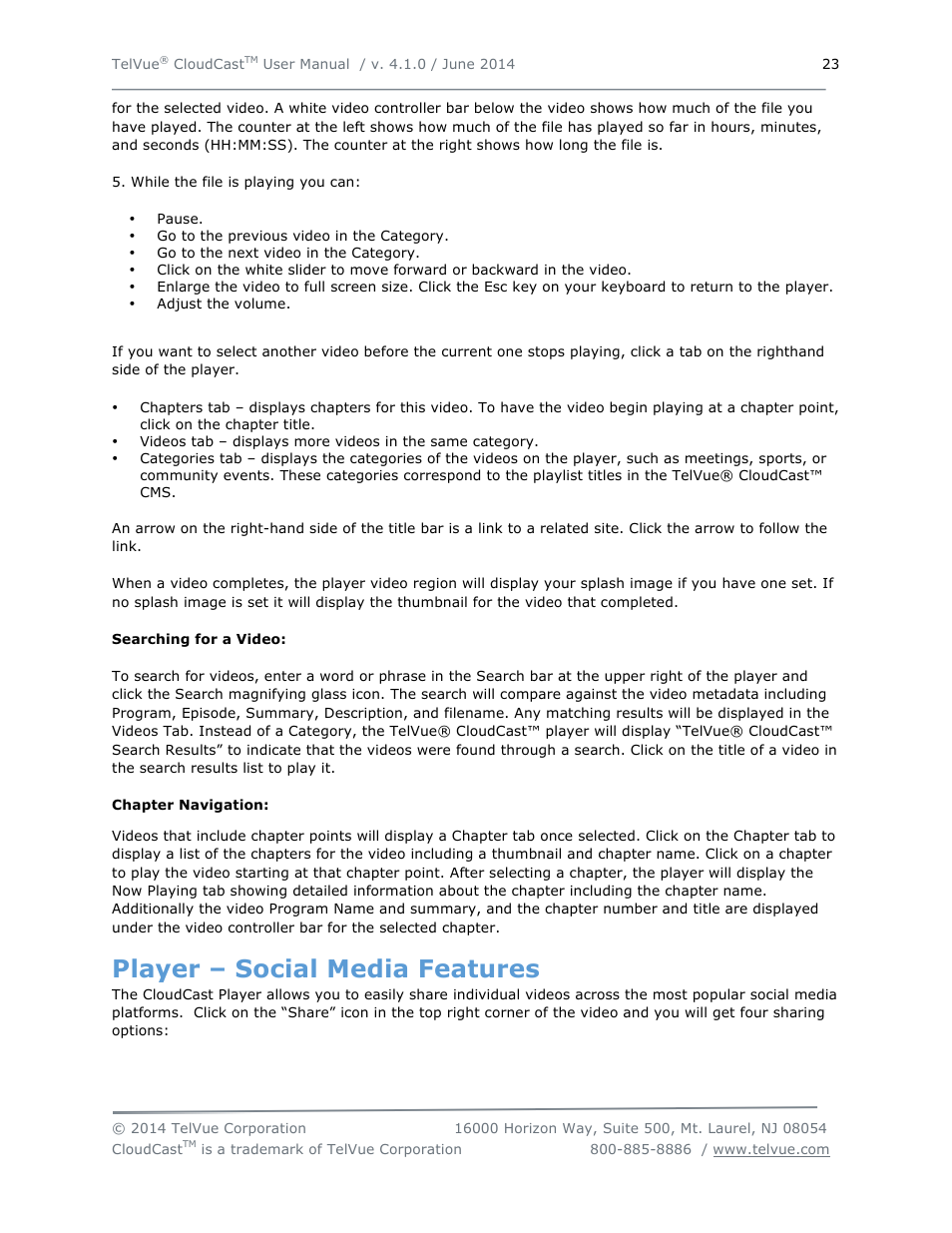 Player – social media features | TelVue CloudCast User Manual | Page 24 / 34