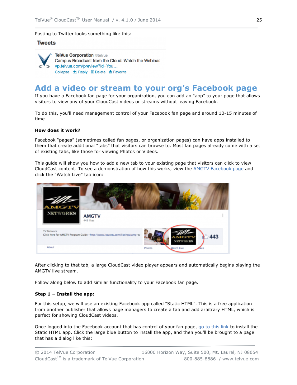 Add a video or stream to your org’s facebook page | TelVue CloudCast User Manual | Page 26 / 34