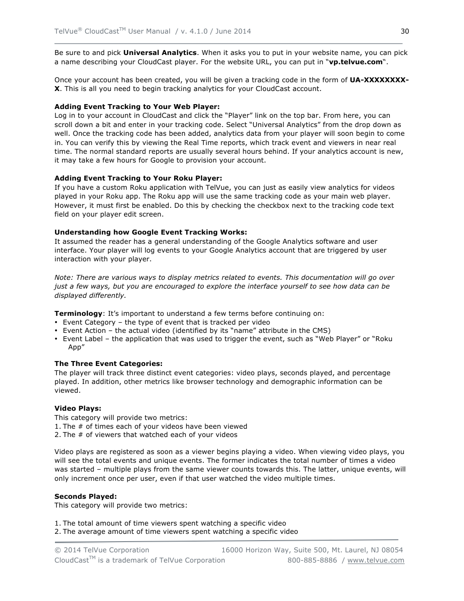 TelVue CloudCast User Manual | Page 31 / 34