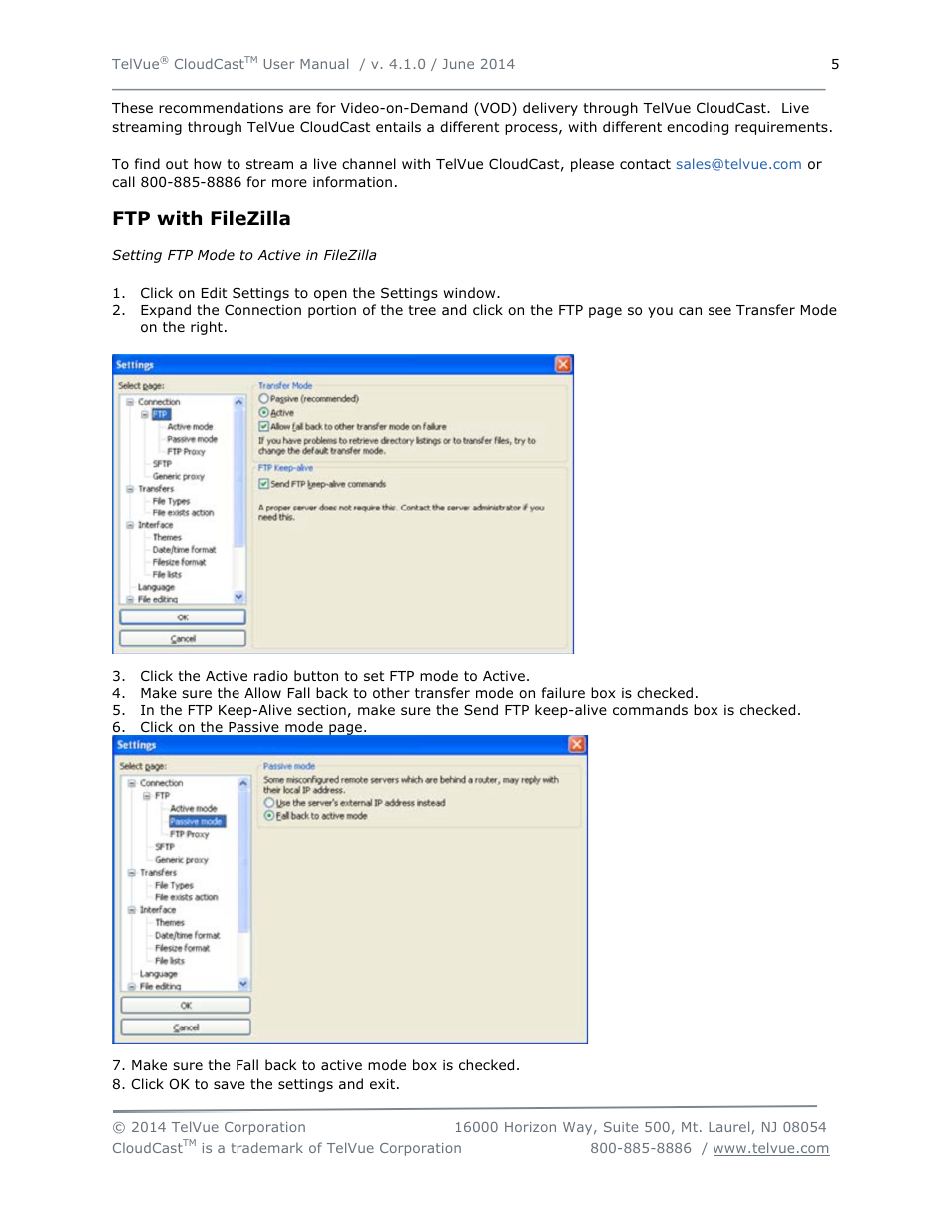 Ftp with filezilla | TelVue CloudCast User Manual | Page 6 / 34