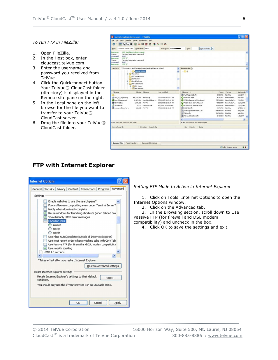 Ftp with internet explorer | TelVue CloudCast User Manual | Page 7 / 34