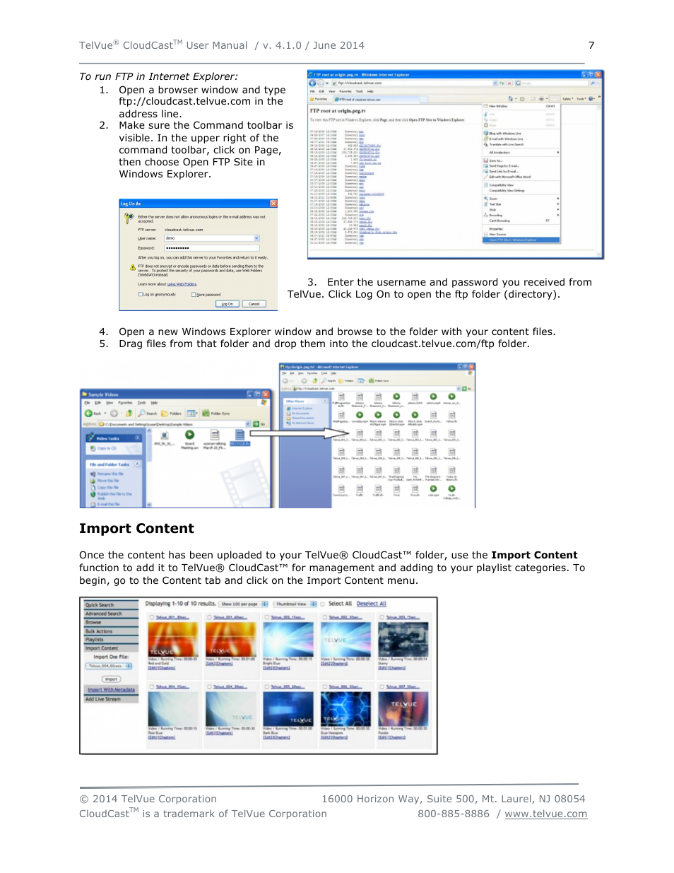 Import content | TelVue CloudCast User Manual | Page 8 / 34