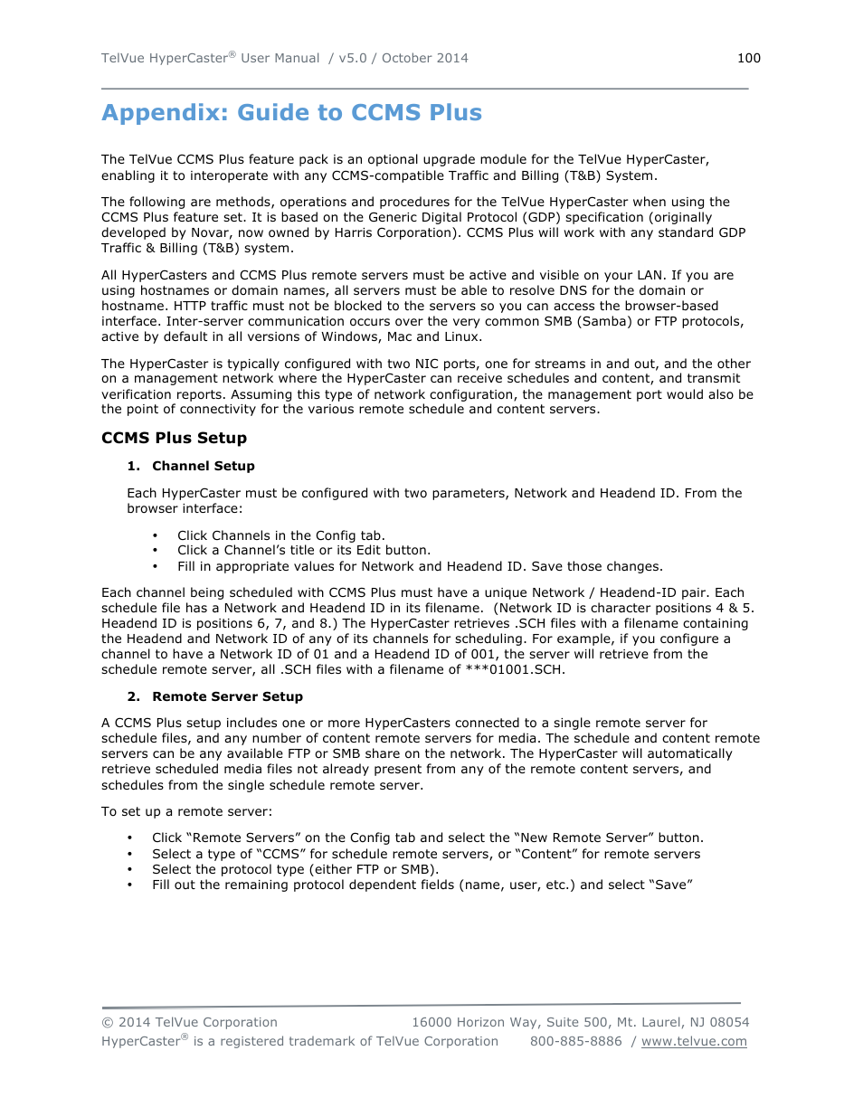 Appendix: guide to ccms plus | TelVue HyperCaster® User Manual | Page 101 / 105