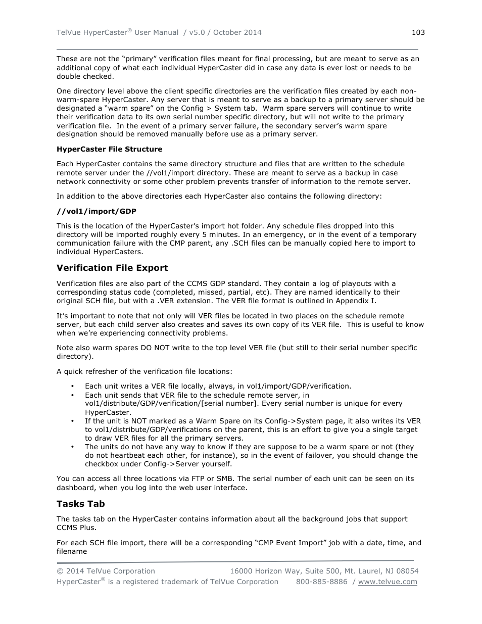TelVue HyperCaster® User Manual | Page 104 / 105