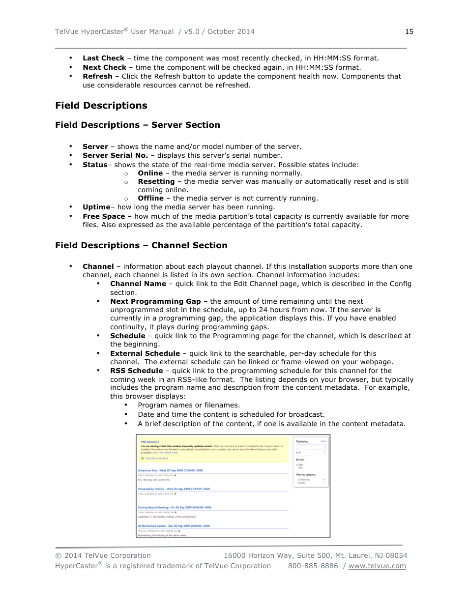 Field descriptions | TelVue HyperCaster® User Manual | Page 16 / 105