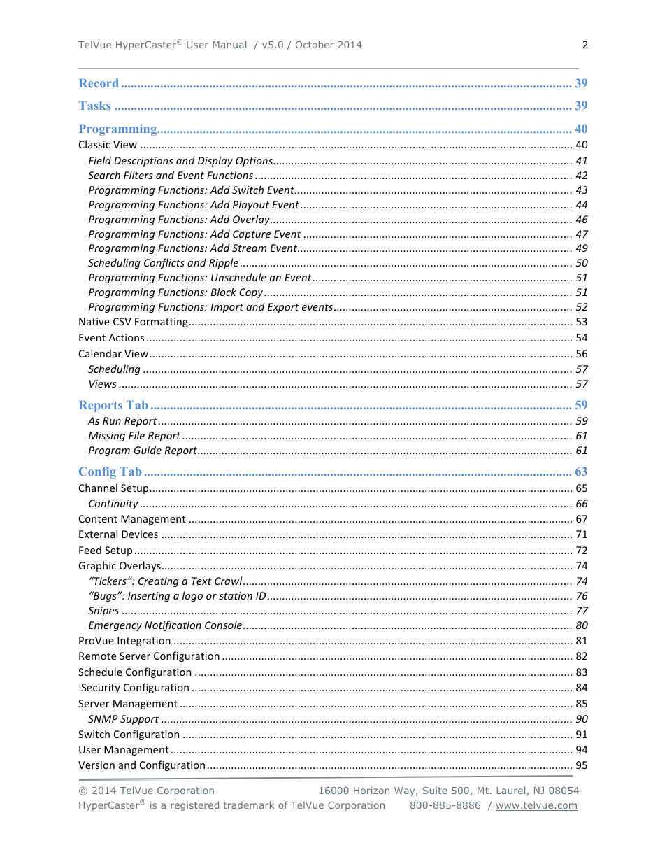 TelVue HyperCaster® User Manual | Page 3 / 105