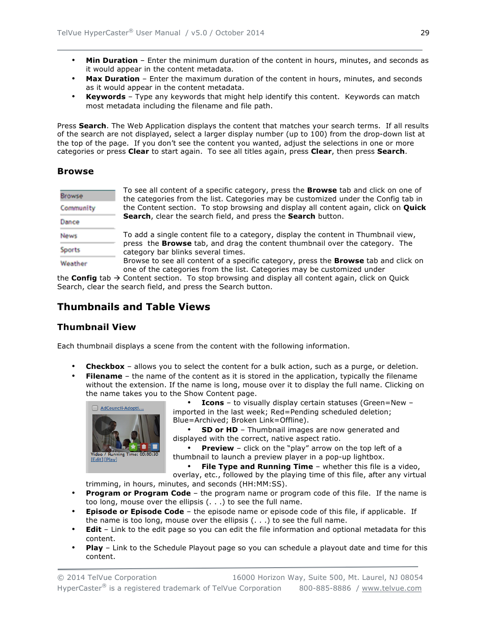 Thumbnails and table views | TelVue HyperCaster® User Manual | Page 30 / 105