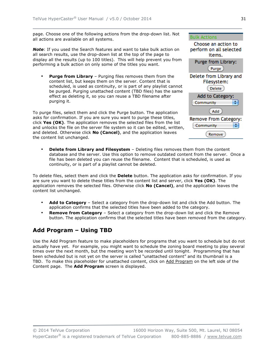 Add program – using tbd | TelVue HyperCaster® User Manual | Page 32 / 105