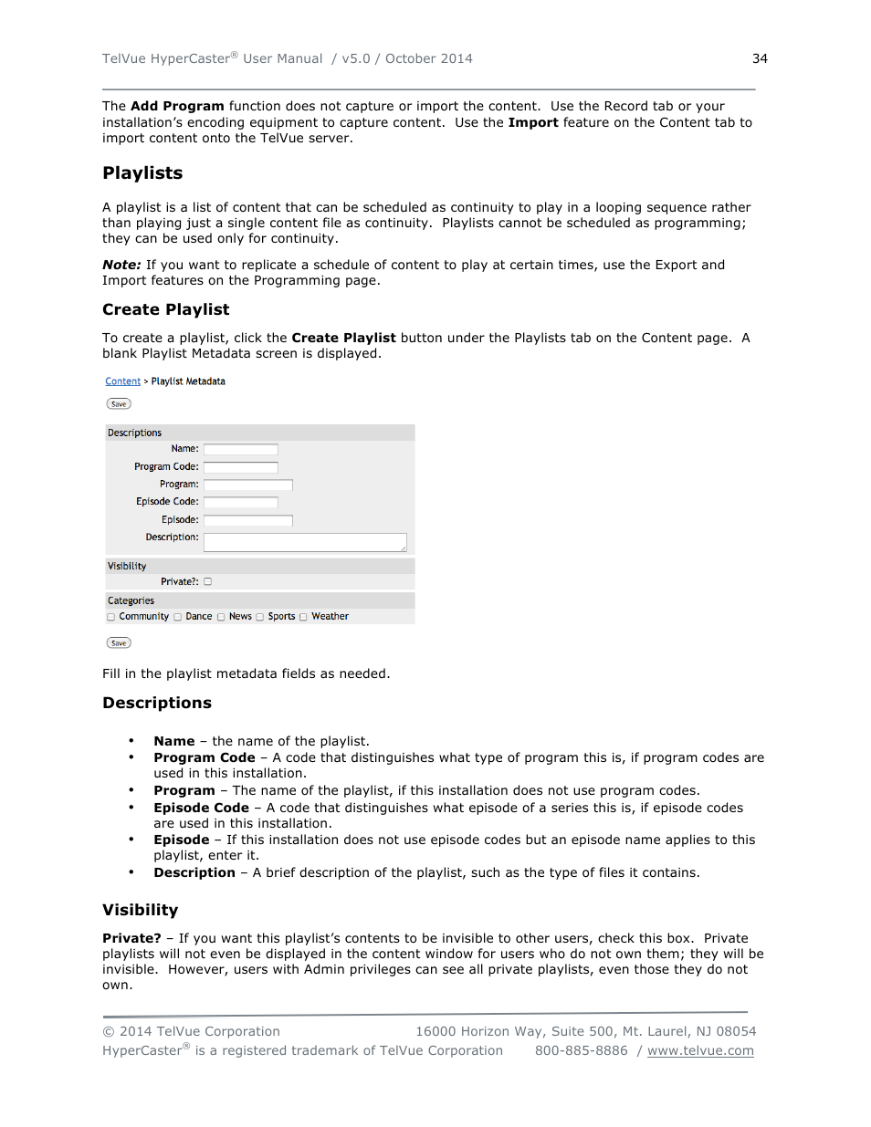 Playlists | TelVue HyperCaster® User Manual | Page 35 / 105