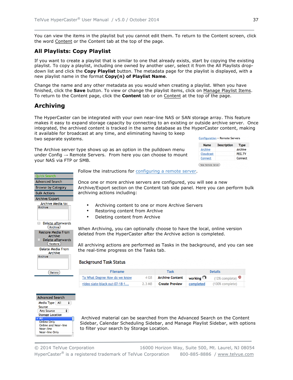 Archiving | TelVue HyperCaster® User Manual | Page 38 / 105