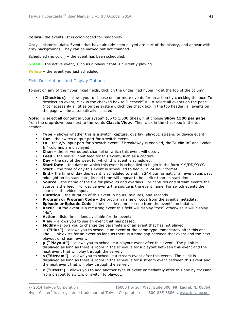TelVue HyperCaster® User Manual | Page 42 / 105