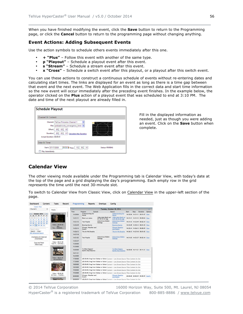 Calendar view | TelVue HyperCaster® User Manual | Page 57 / 105