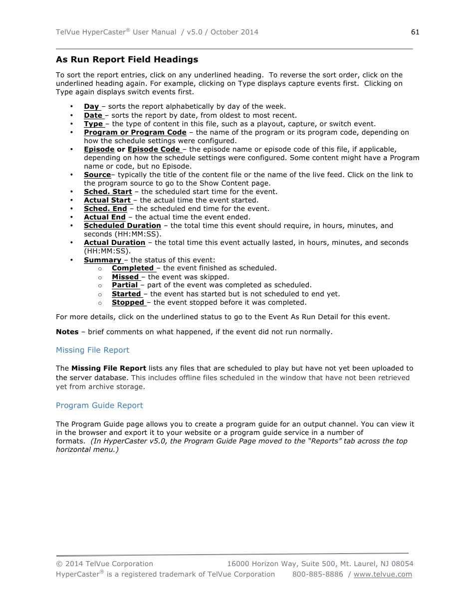 TelVue HyperCaster® User Manual | Page 62 / 105