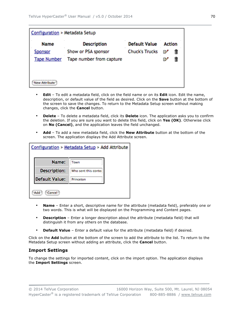 TelVue HyperCaster® User Manual | Page 71 / 105