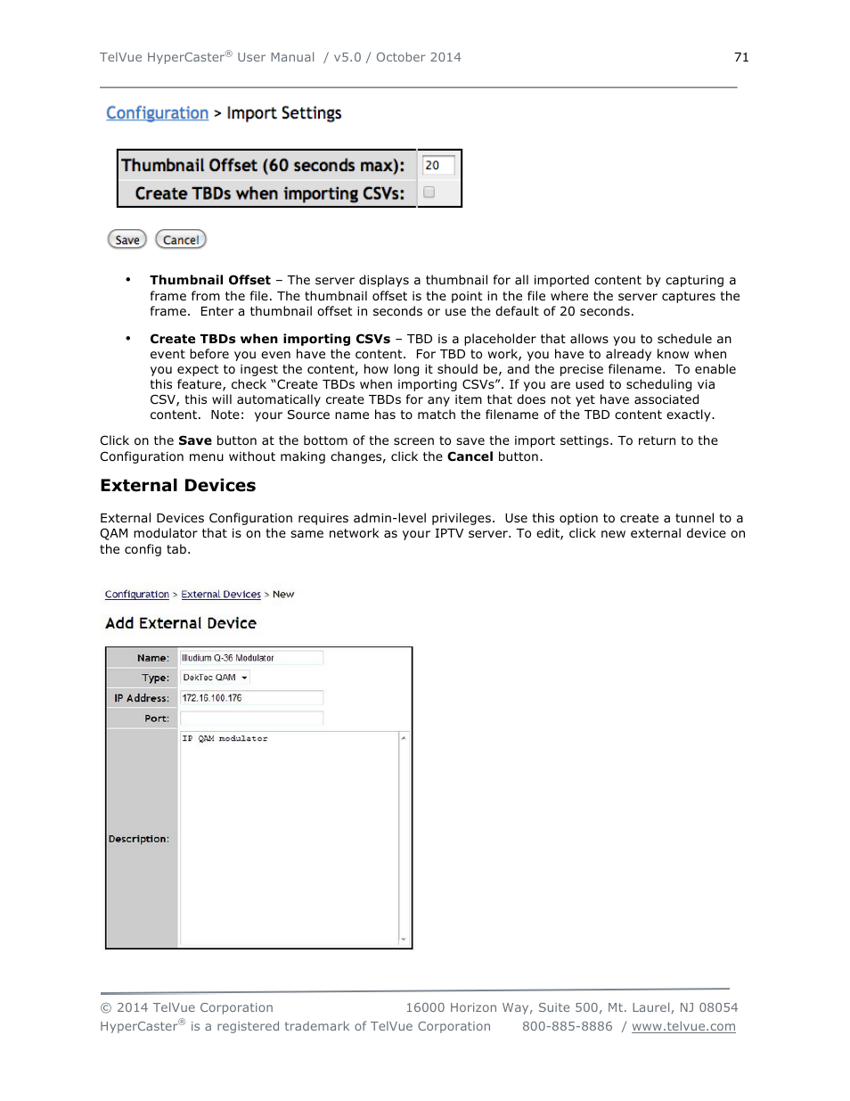External devices | TelVue HyperCaster® User Manual | Page 72 / 105
