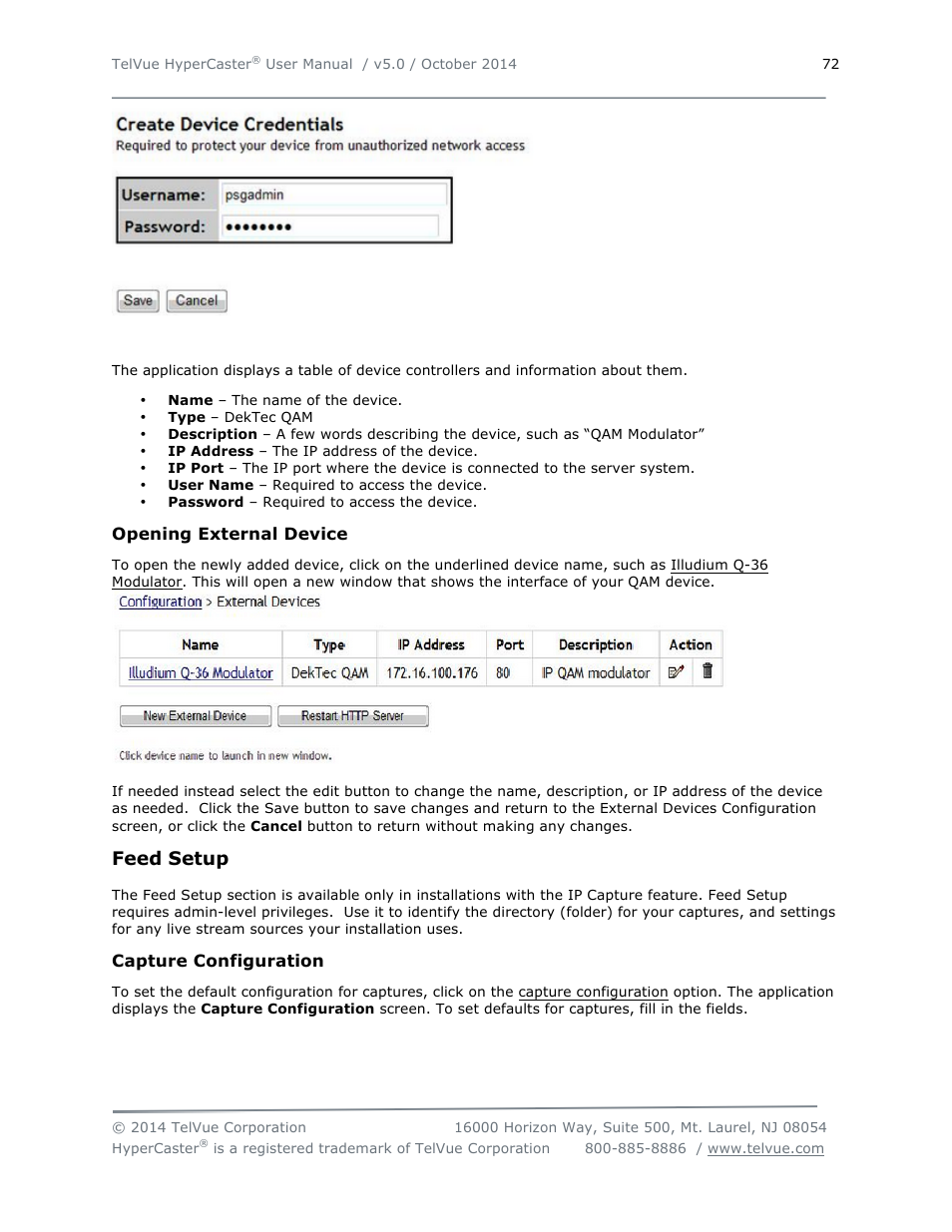 Feed setup | TelVue HyperCaster® User Manual | Page 73 / 105