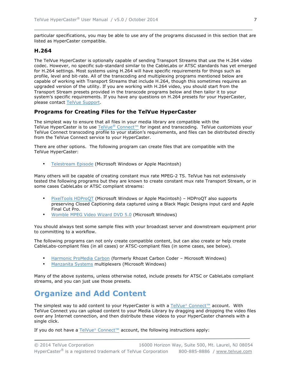 Organize and add content | TelVue HyperCaster® User Manual | Page 8 / 105